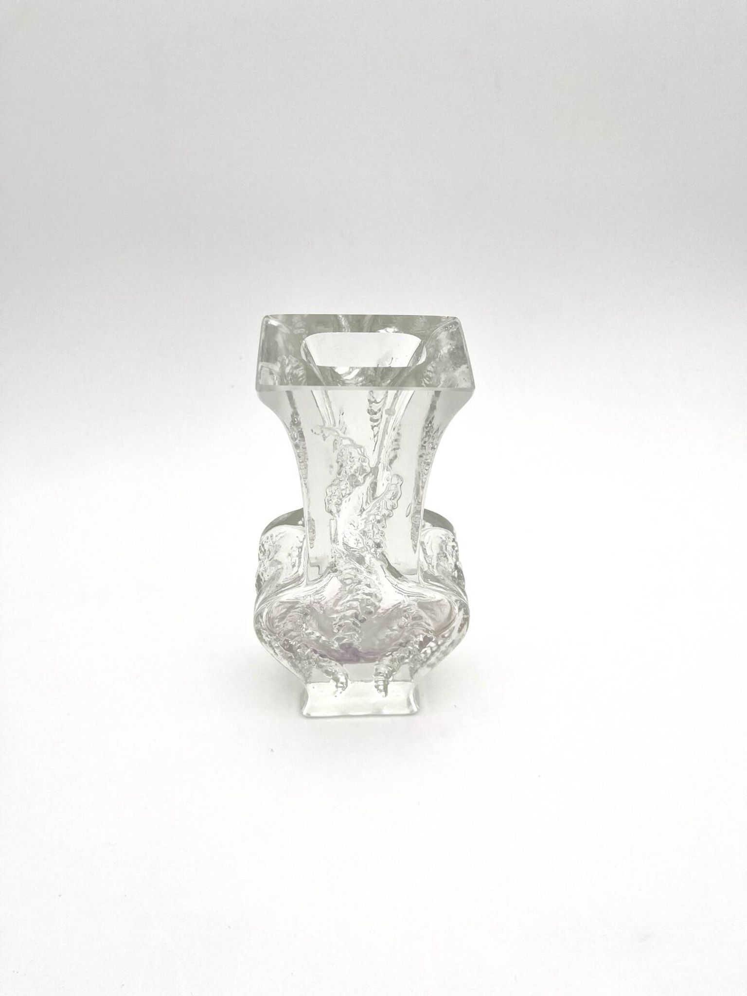 Brutalist Vase Ingrid Glashütte 3085 Transparent Glass 70s