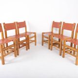 Set of 6 chairs in elm and leather Maison Regain edition