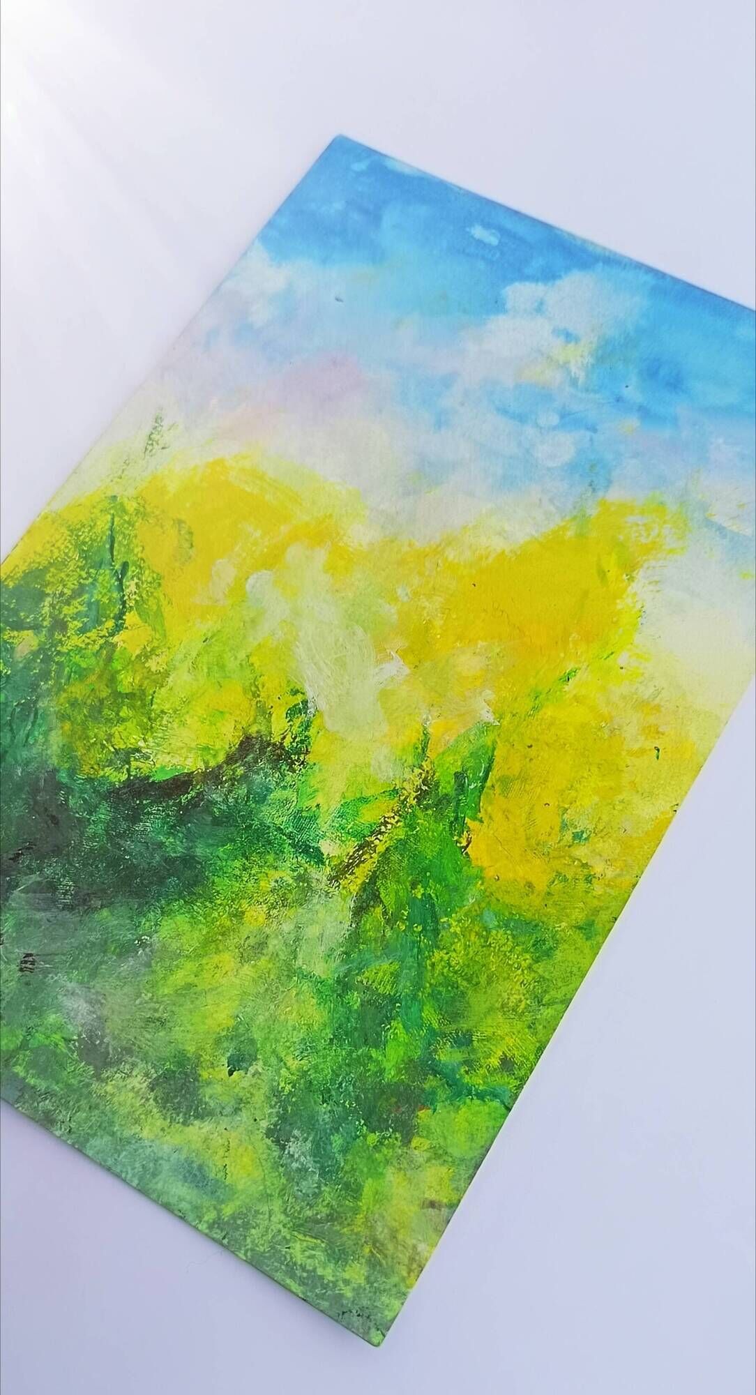 Original abstract painting – bright landscape – 15.5 x 24 cm