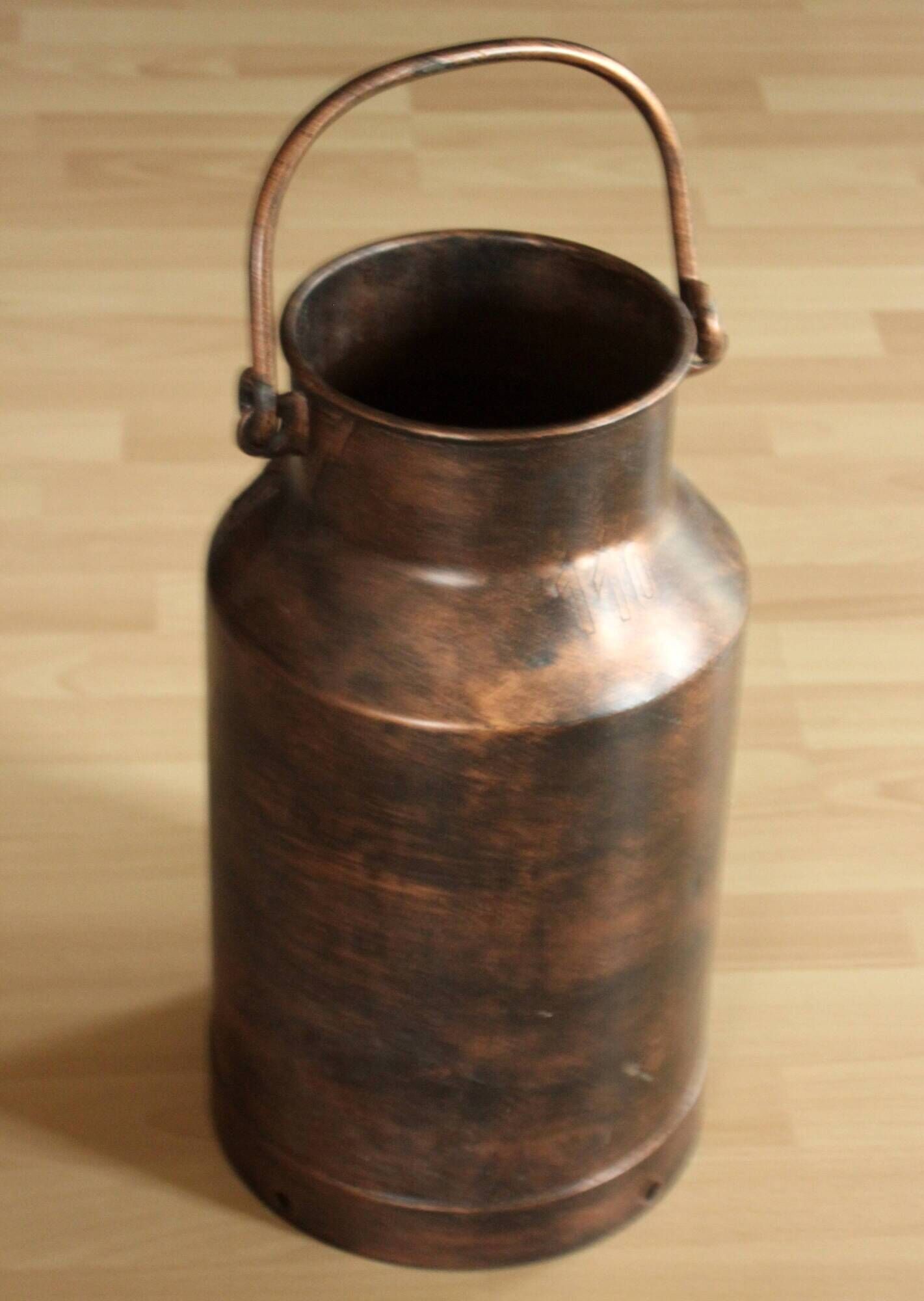 Umbrella stand old copper plated milk can with plastic insert - vintage