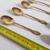 Set of 12 mocha spoons in golden metal with vegetable décor and coffee bean
