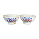 Paire de bols Badonviller à decor de fleurs bleu et rouge