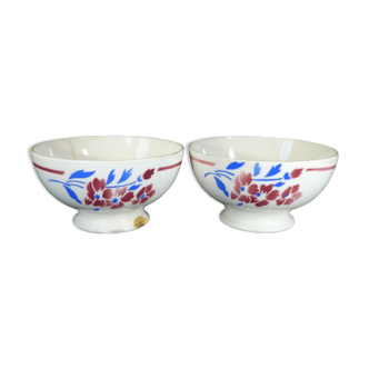 Pair of bowls Badonviller has blue and red flower decoration
