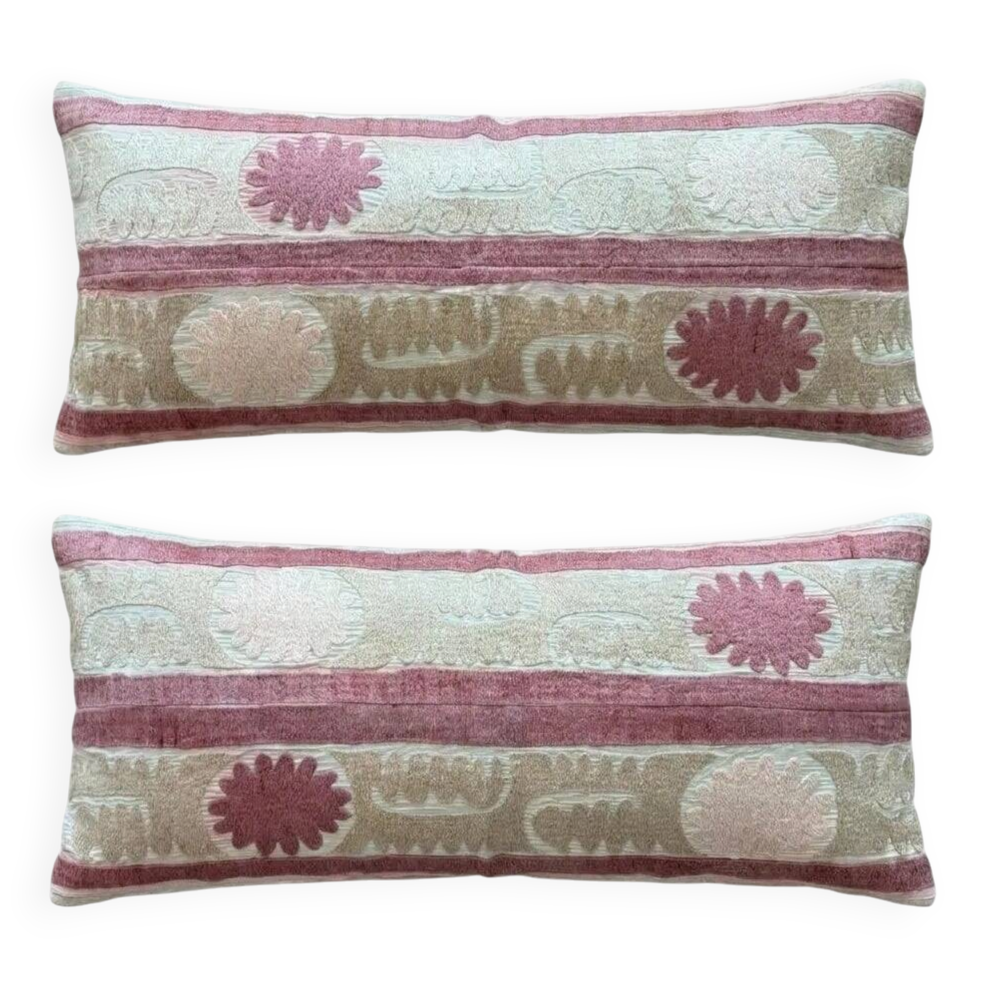 Set of 2 vintage embroidered cushion covers 43x91 cm