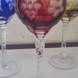 6 St Louis crystal colored glasses