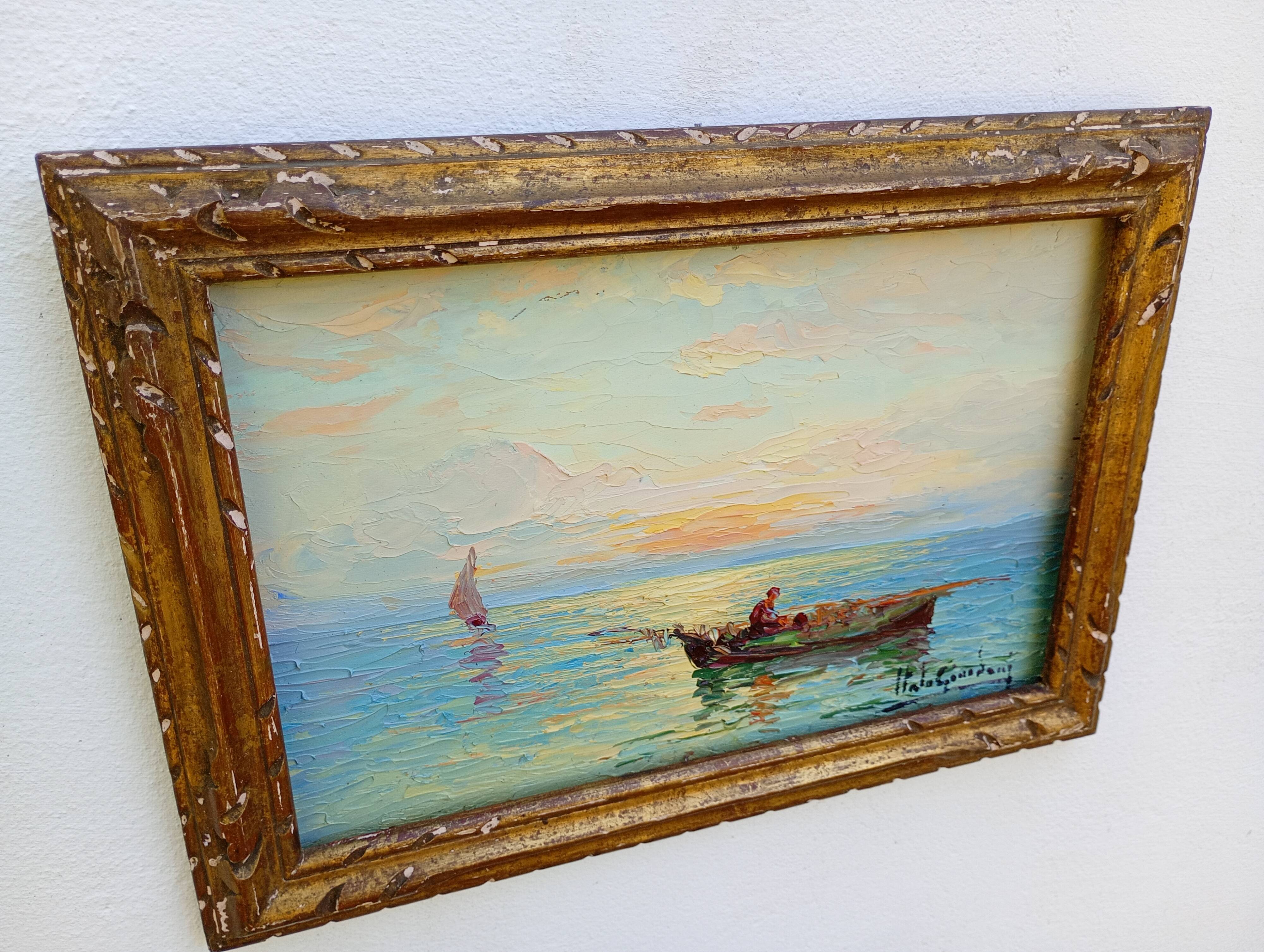 Marine italienne – Huile sur panneau signée Italo Giordani