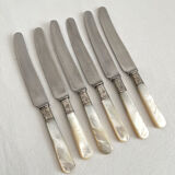 6 antique mother-of-pearl and silver-plated metal knives