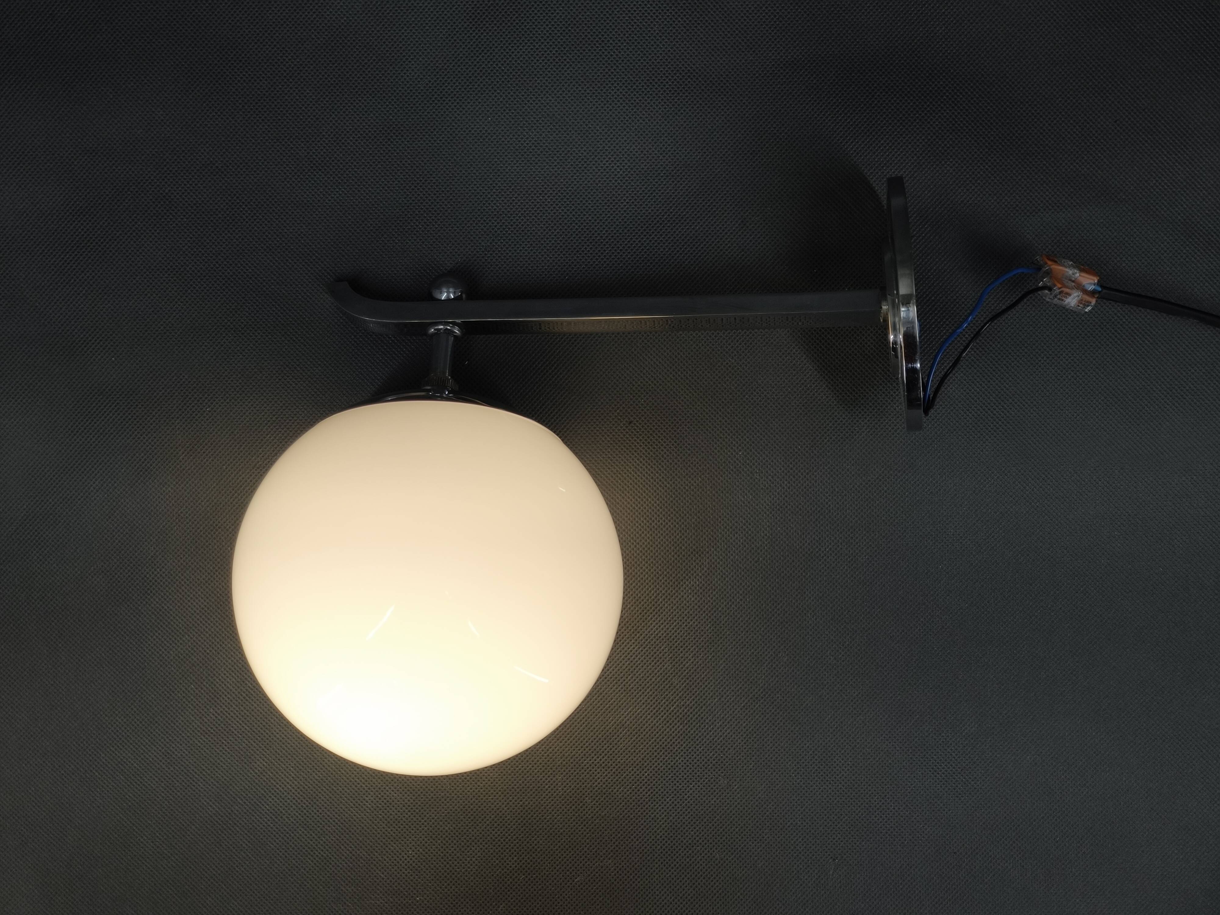 Art Deco Chrome and Milky Glass Wall Light, Czechoslovakia, 1930s