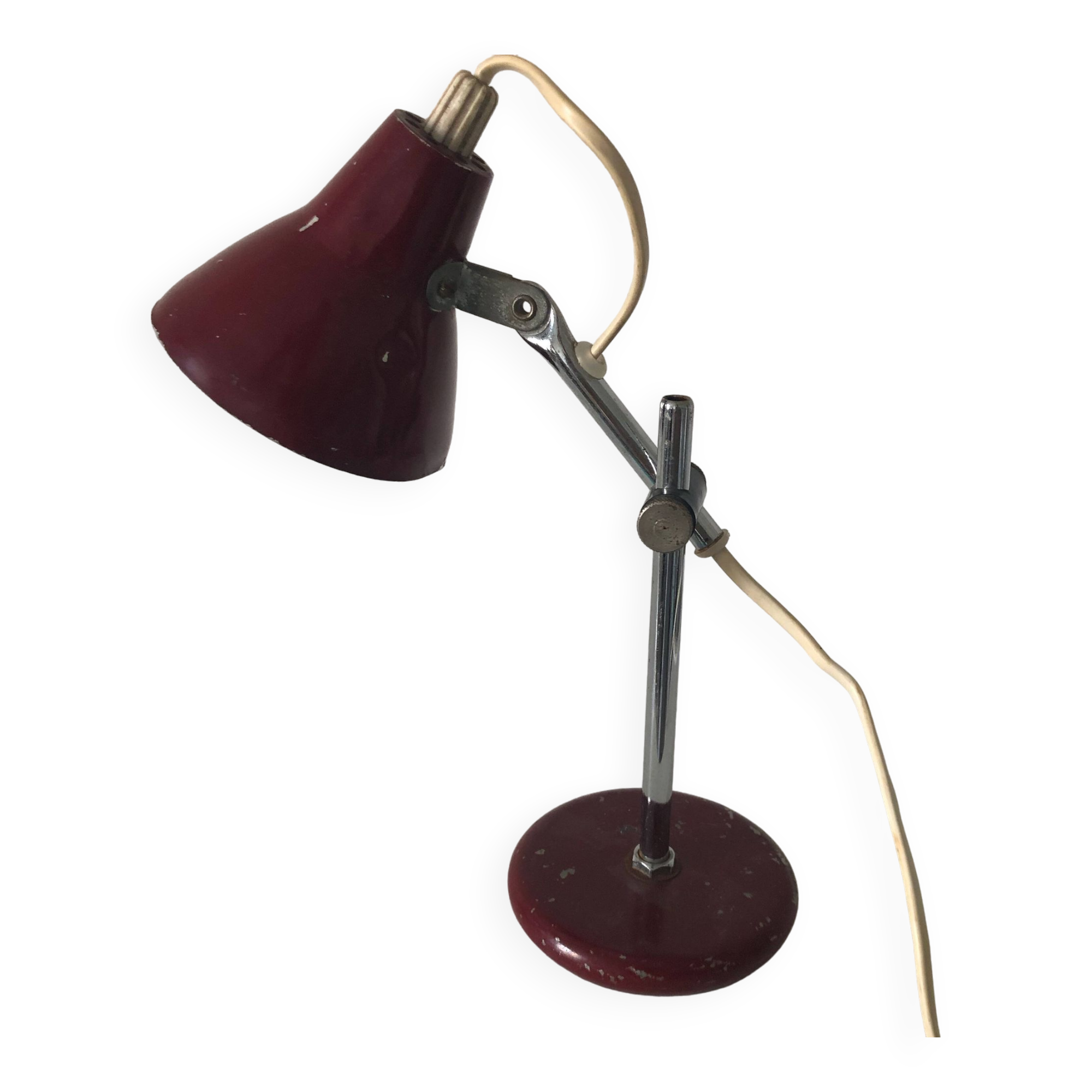 Vintage 1960 children's desk lamp, burgundy bedside table - 26 cm