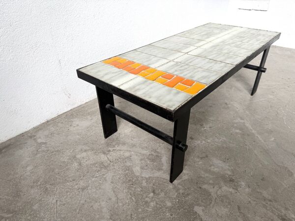 Table Basse Céramique Jean Jaffreux Années 50 - Métal & Orange Vintage
