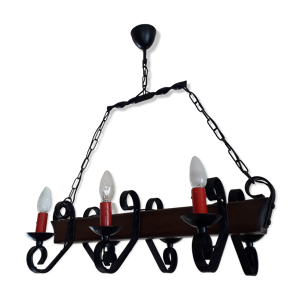 Lustre fer forge et bois