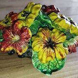 Vintage decorative object in ceramic majolica with pansy decoration – 1950s