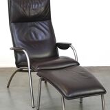 Dark brown leather design armchair + footstool De Sede DS 270