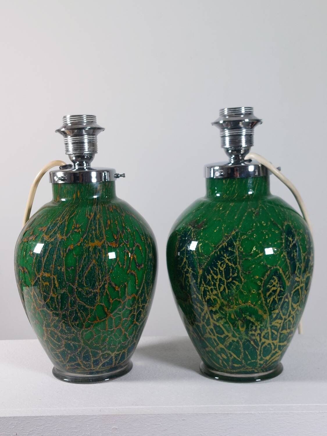 Pair of chrome glass table lamps Ikora WMF Art Deco Karl Wiedmann 1930