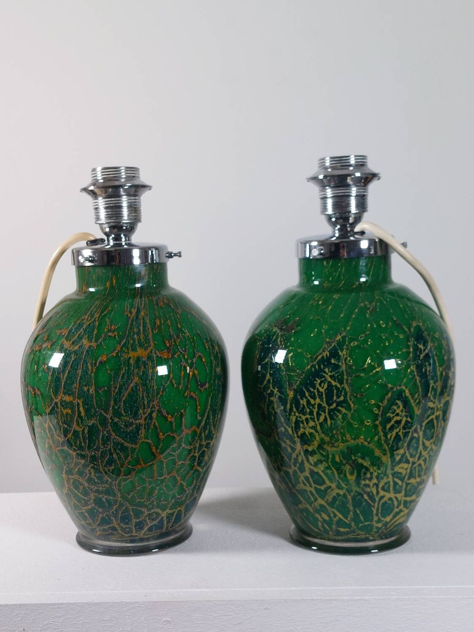 Pair of chrome glass table lamps Ikora WMF Art Deco Karl Wiedmann 1930