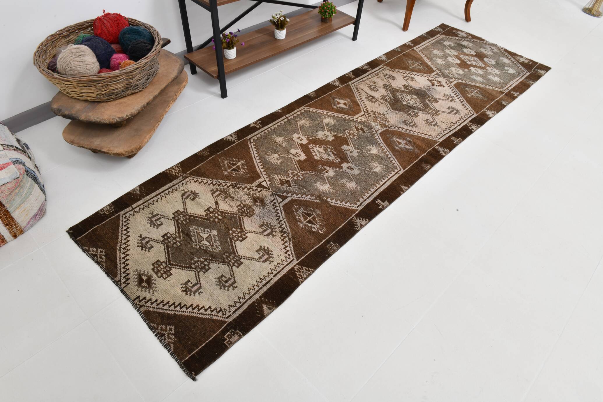 3x10 Dark Brown Oriental Persian Runner Rug 87x302Cm SK 21984