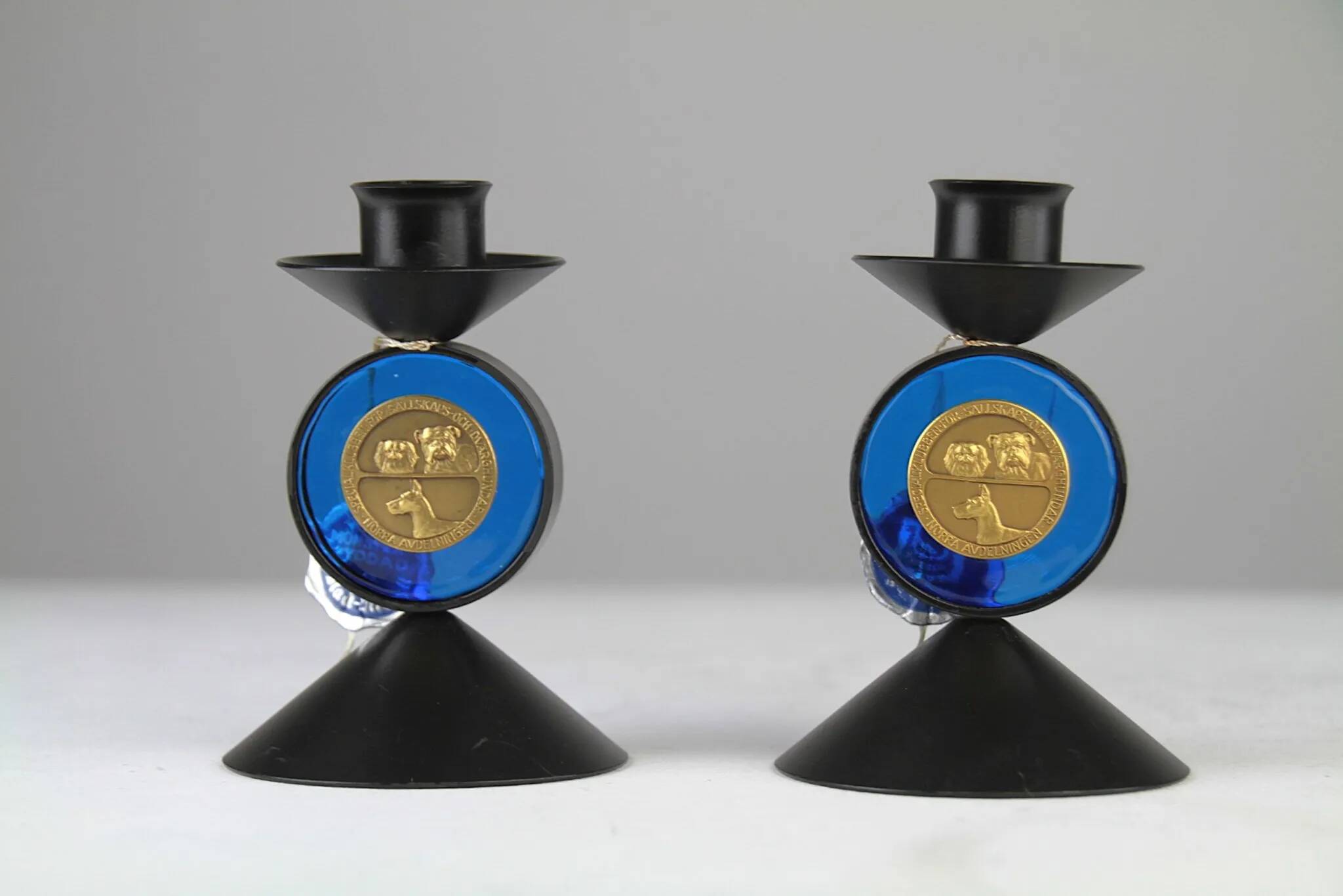 Bougeoirs avec verre Lindshammar Gunnar Ander pour Ystad-Metall — Suède, années 1960