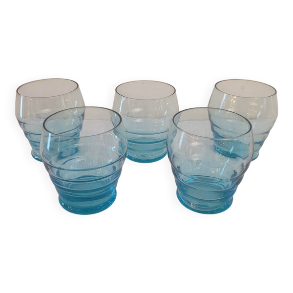 Verres Vintage bleu ondulé milieu XX ème