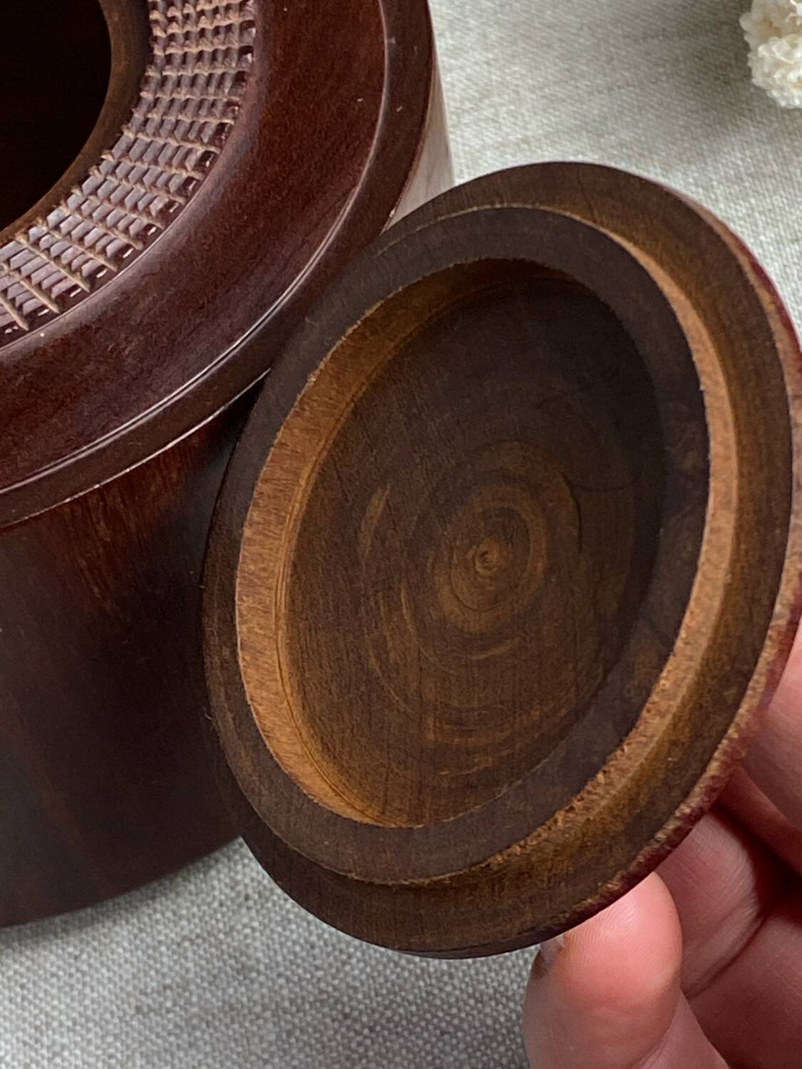 Carved wooden bonbonnière