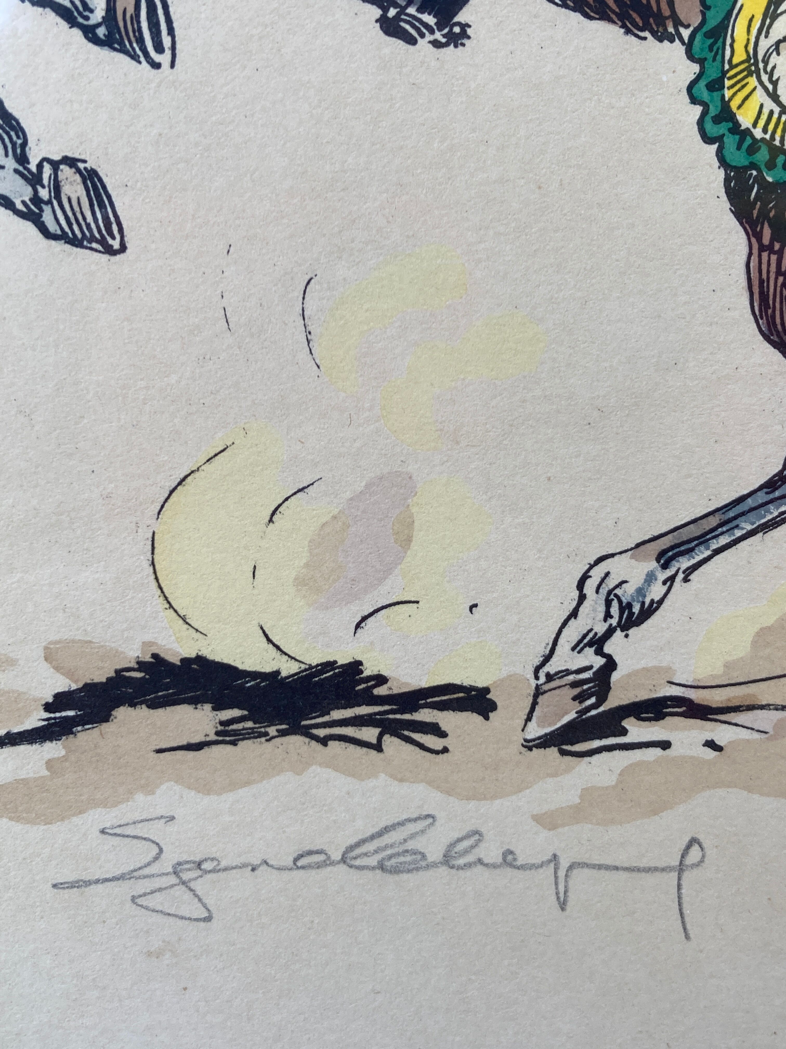 3 old engravings of horses / triptych riders golden frame