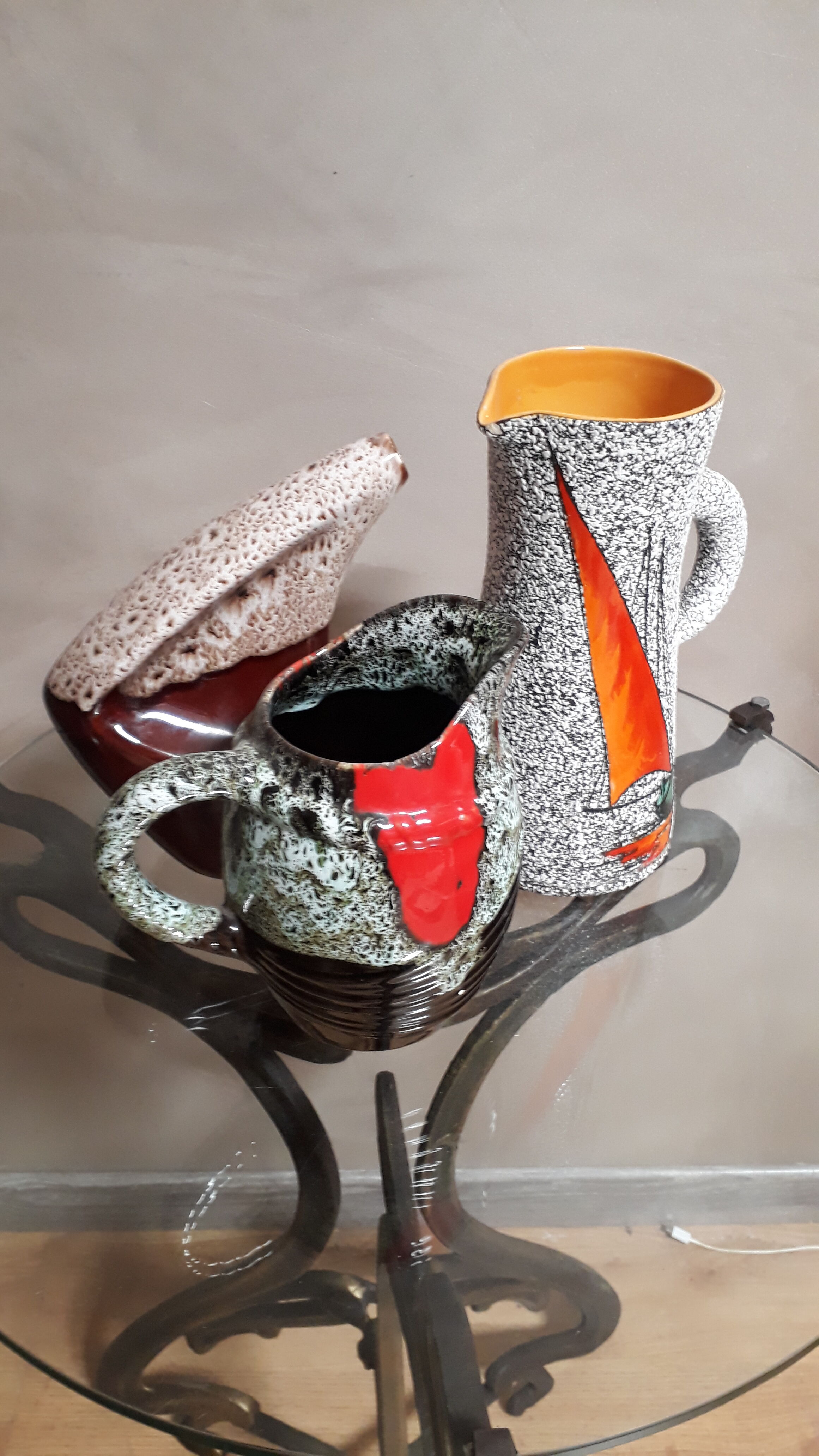 Set of 3 vases and ceramics, 1950/60