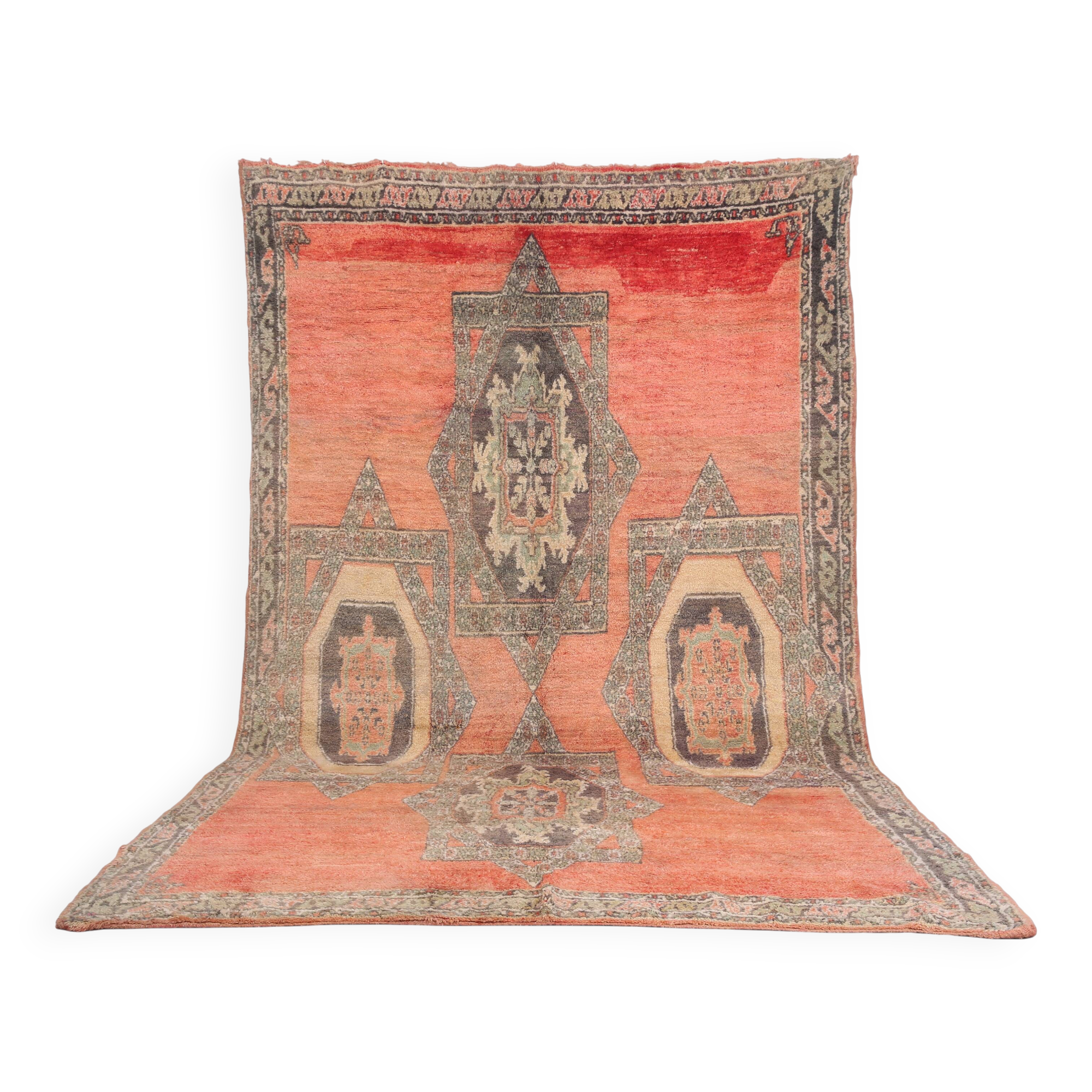 Vintage Handmade Moroccan Rug 213 x 363 cm - Peach Moroccan Rug Berber