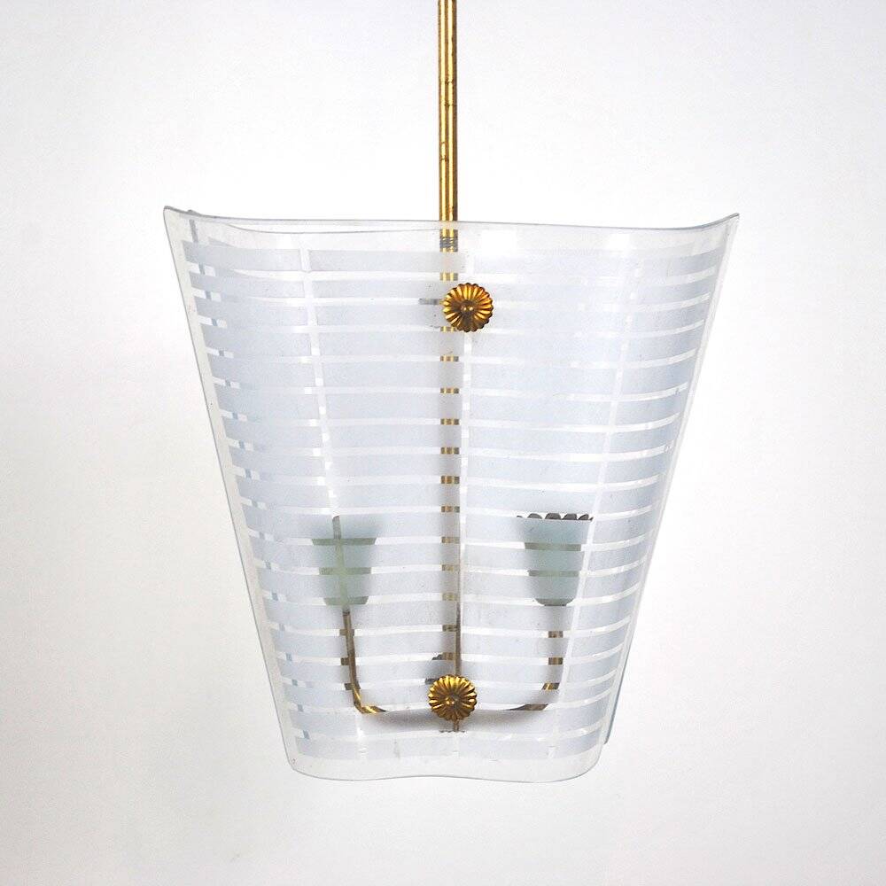 Opaline glass and brass lamp, 1950s