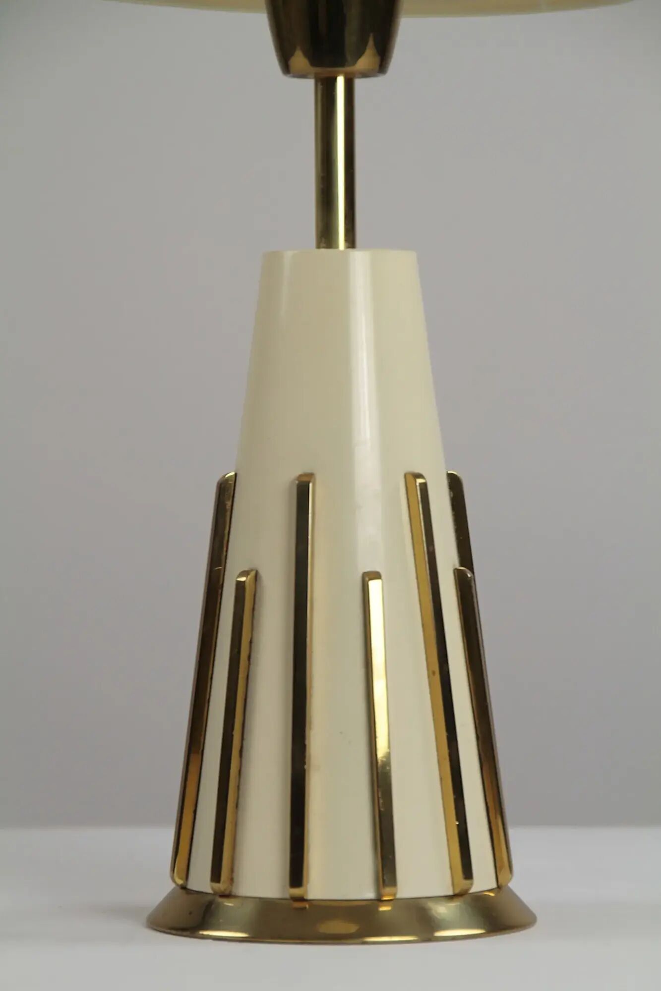 Cream & brass table lamp, Italian modernist, 1950s