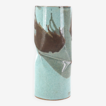 Blue vase with abstract ceramic decor by Jean Cacheleux