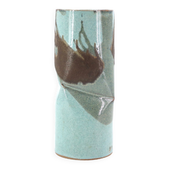 Blue vase with abstract ceramic decor by Jean Cacheleux