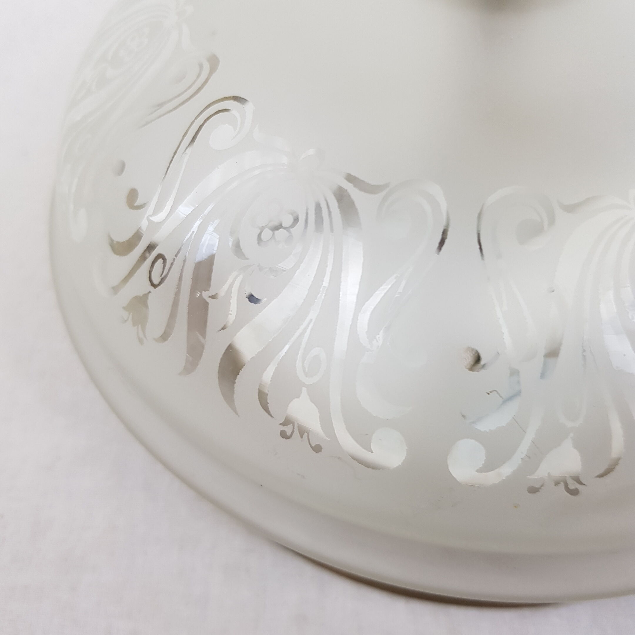 Glass globe ceiling lamp frosted pattern and brass opened frame