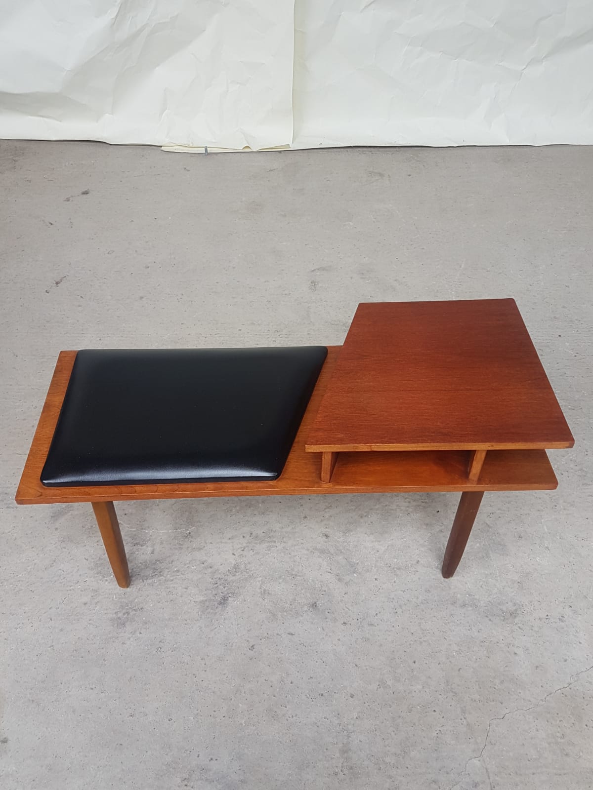 Vtg Mid Century Teak Vinyl Hallway Telephone Chair Table Bench Stool Danish 70s