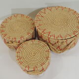 Set of three african raffia basket