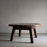 Brutalist oak round coffee table, Belgium, 1950s