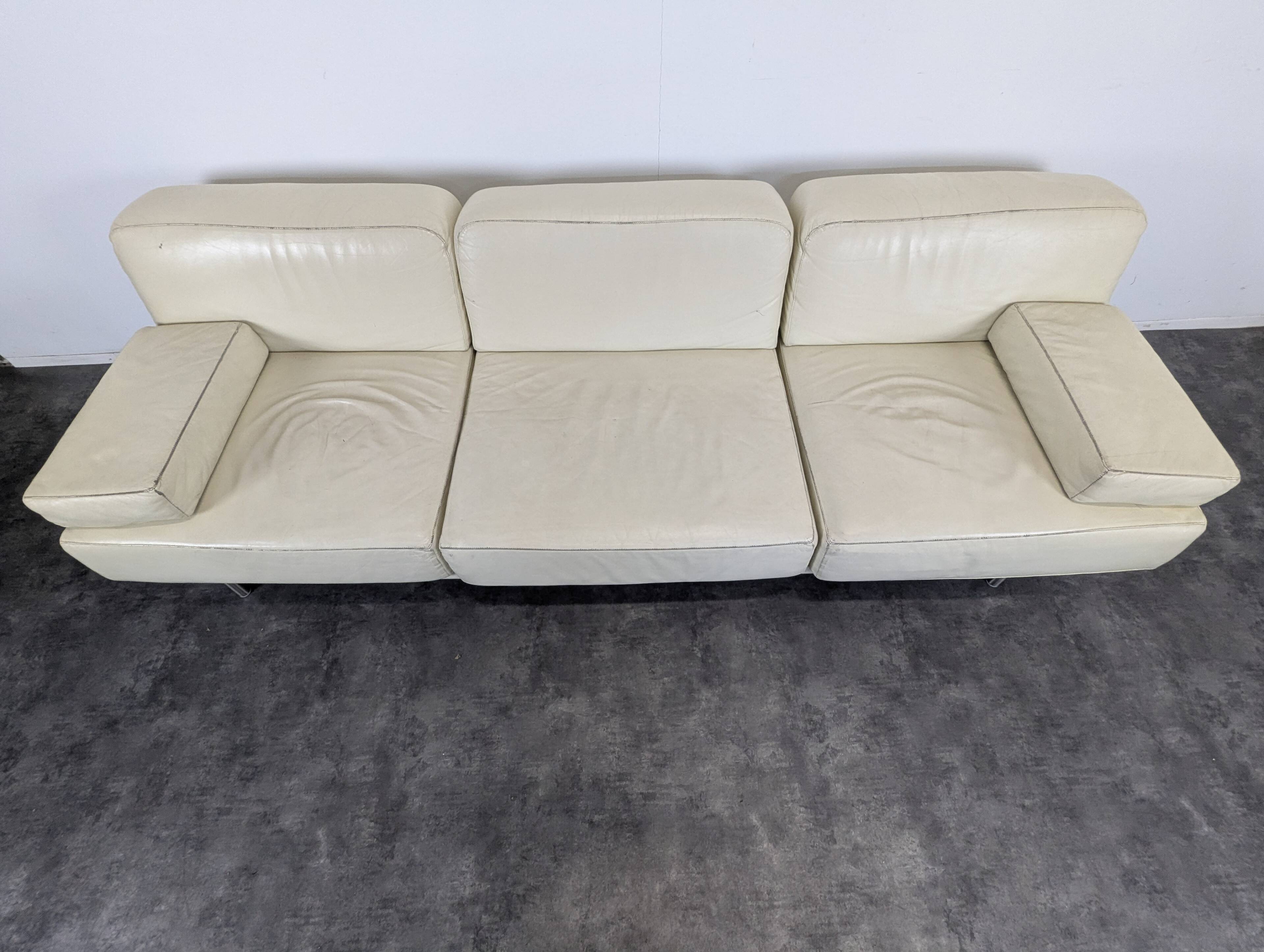 Cream leather 4-seater sofa