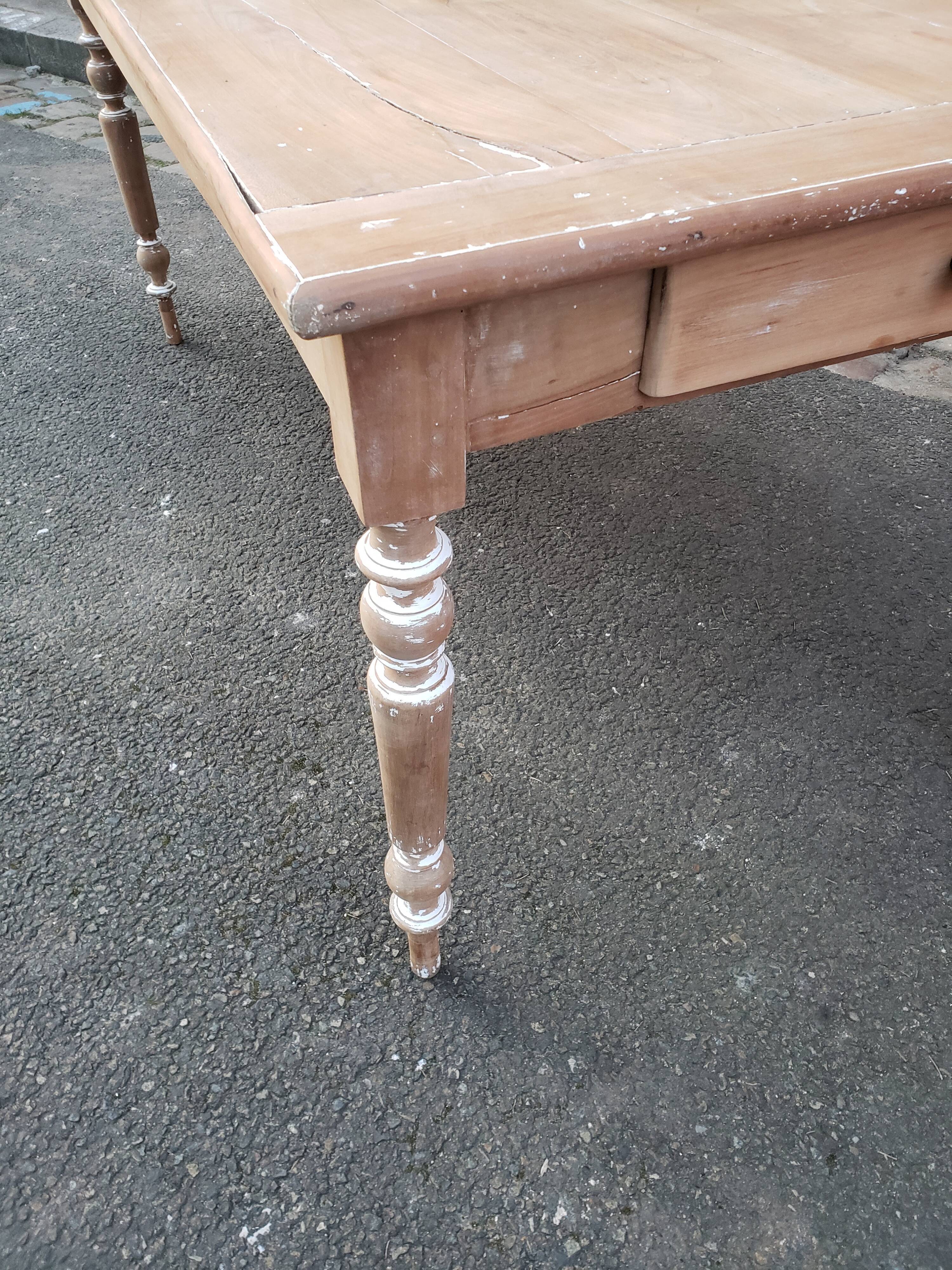 Old patina farm table turned feet