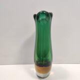 Vintage Green and Yellow  Sommerso Murano Glass Vase attr. to Flavio Poli, Italy