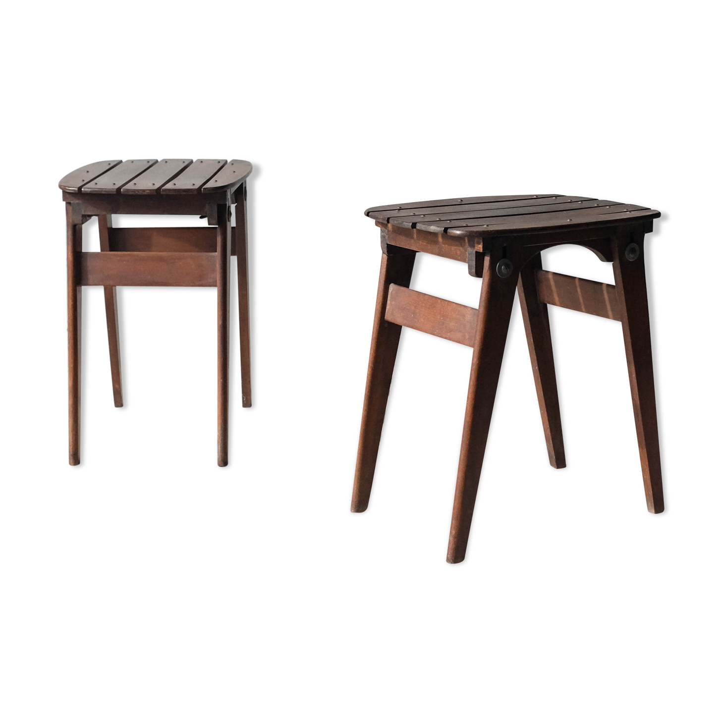 Pair of solid wooden stool - 1950