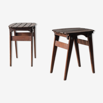 Pair of solid wooden stool - 1950