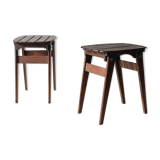 Pair of solid wooden stool - 1950