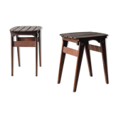 Pair of solid wooden stool - 1950
