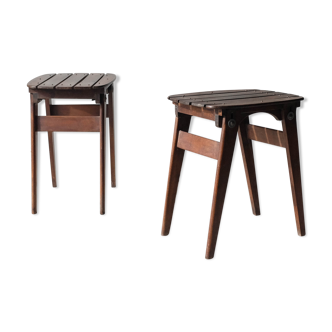 Pair of solid wooden stool - 1950