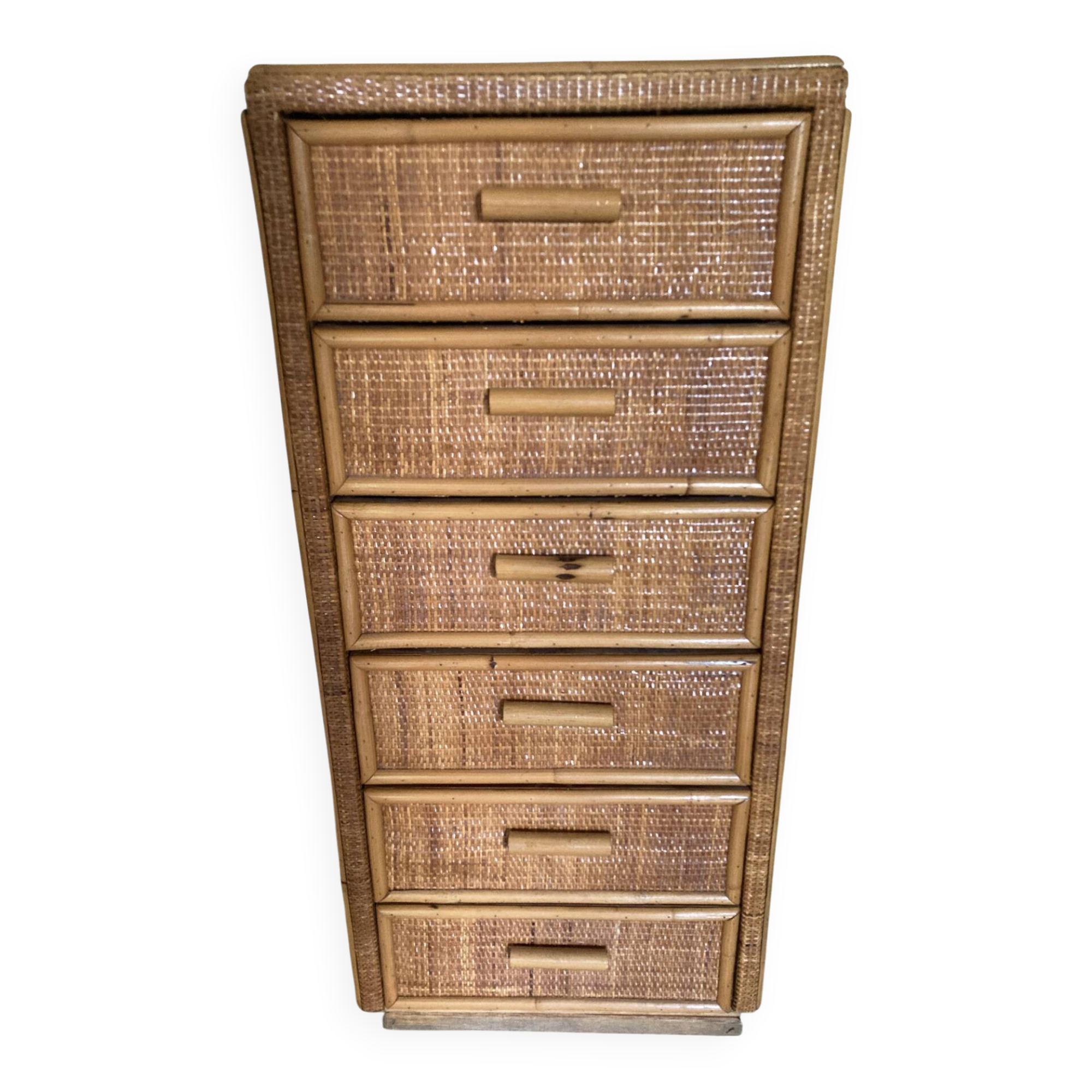 Chiffonnier, commode 6 tiroirs en rotin vintage