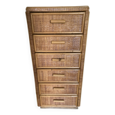 Vintage rattan chest of drawers with 6 drawers