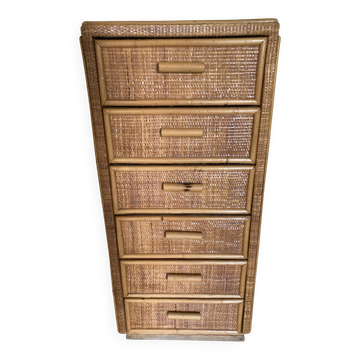 Vintage rattan chest of drawers with 6 drawers