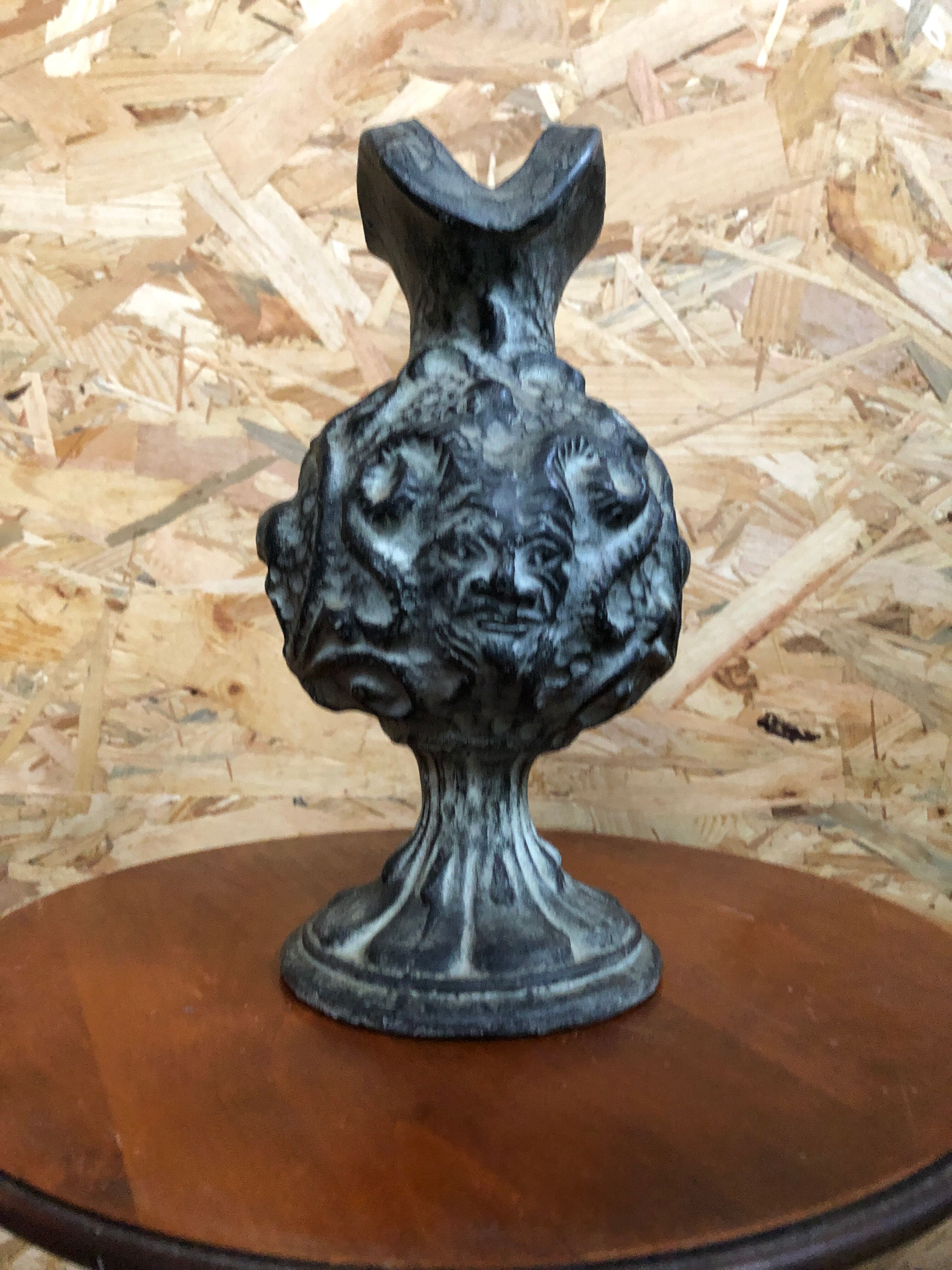 Old pitcher ewer gray ceramic signed vintage tableware