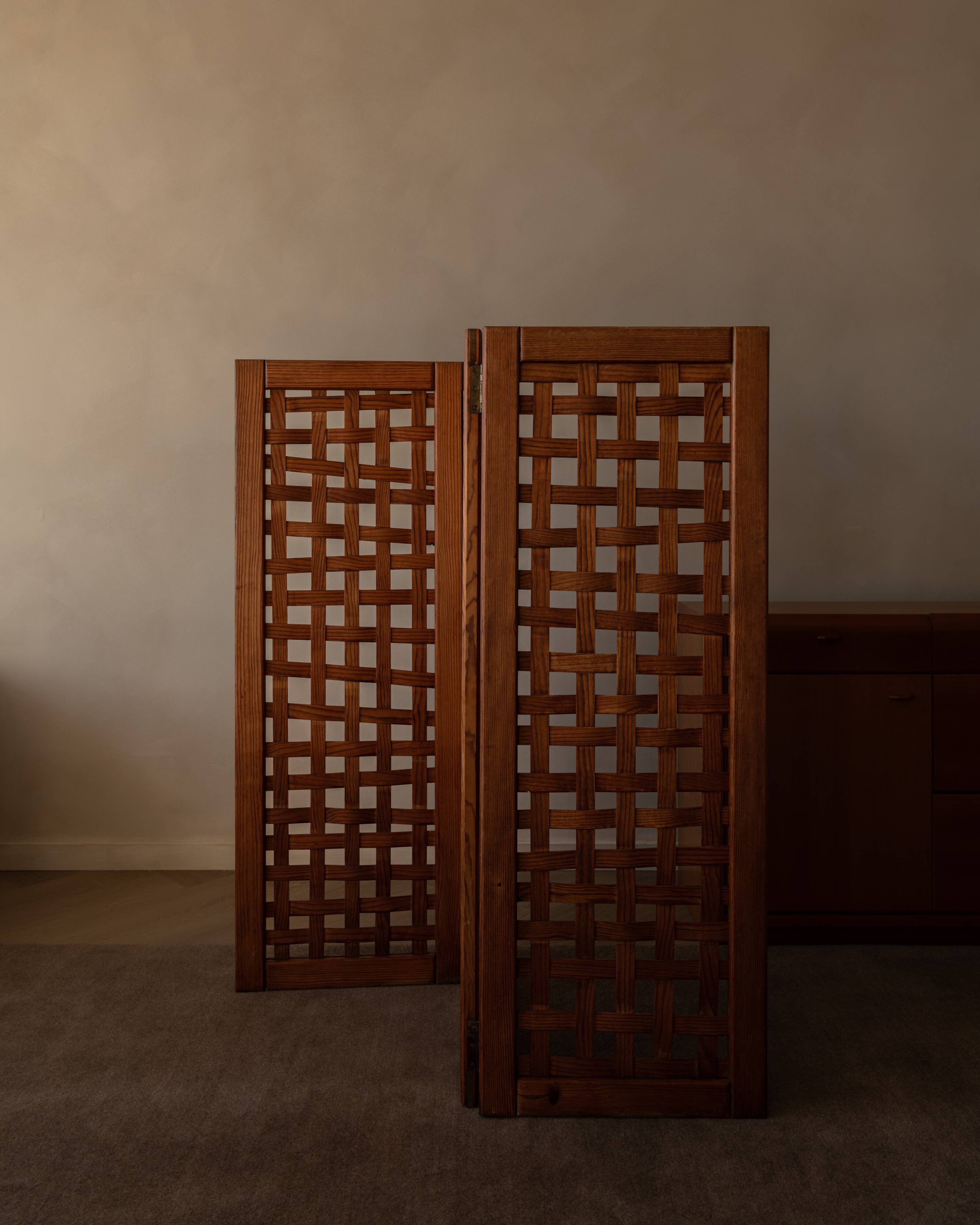 Paravent vintage en bois à 3 panneaux ajourés · Paravent pliant en pin (135 cm)