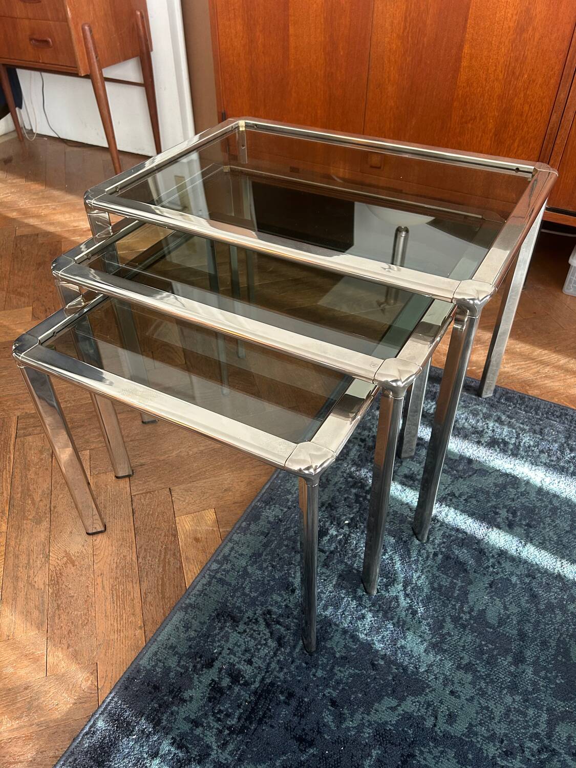 Chrome nesting tables designed and produced by Fratelli Orsenigo.