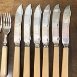Silver-plated metal fish cutlery set consisting of 6 forks and 6 knives