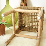 Tabouret bambou et corde artisanal vintage